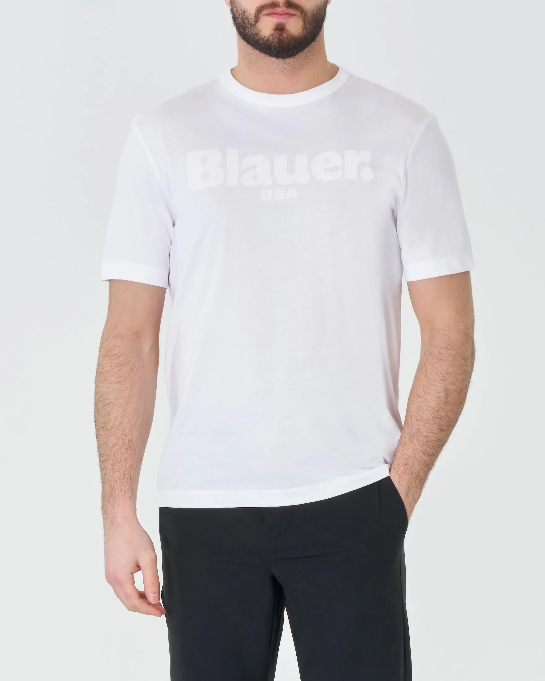 T-shirt bianca in puro cotone con maxi logo Blauer in tono
