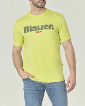 T-shirt gialla in puro cotone con maxi logo Blauer in contrasto