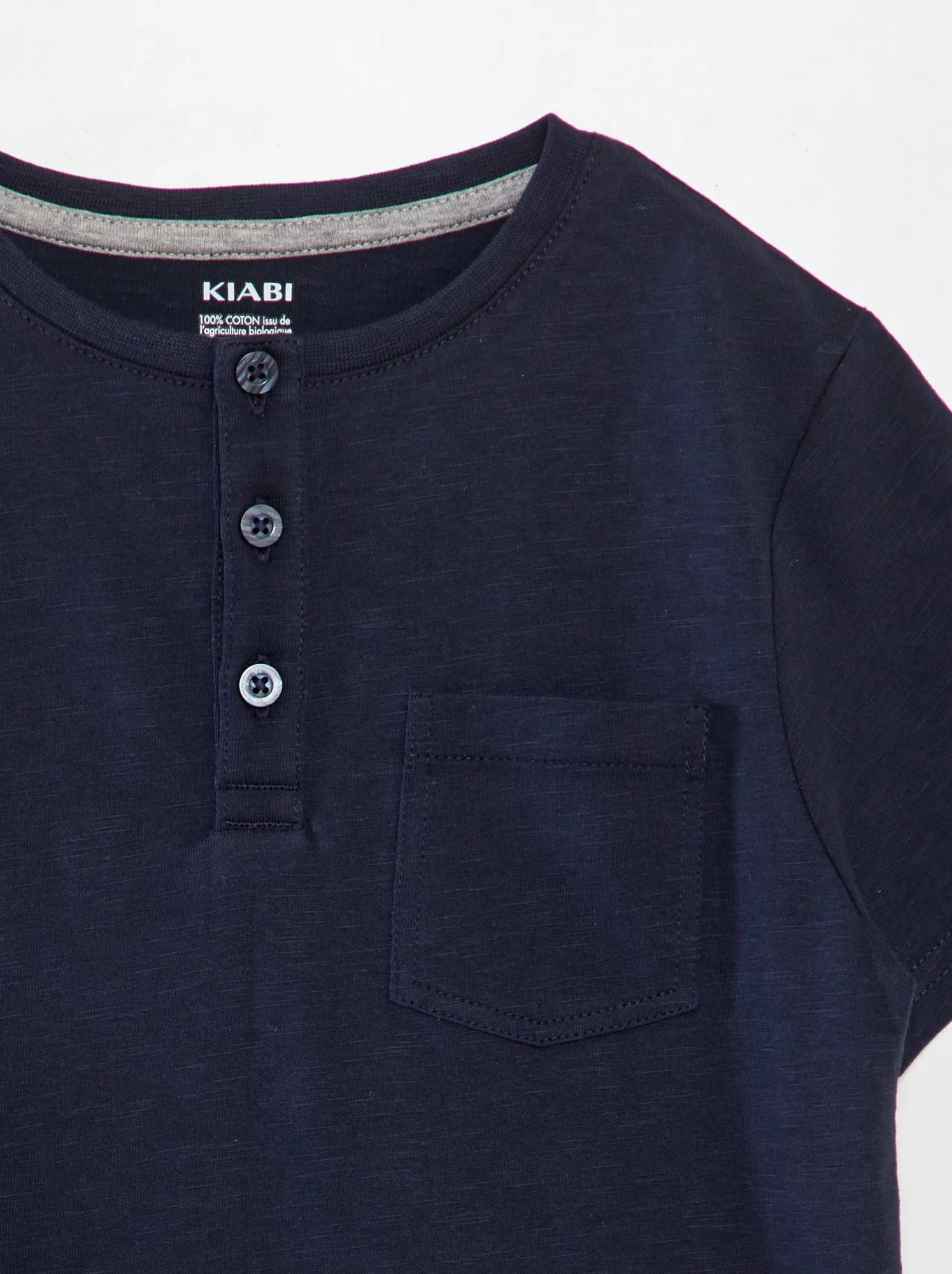 T-shirt in jersey con collo con bottoni - blu