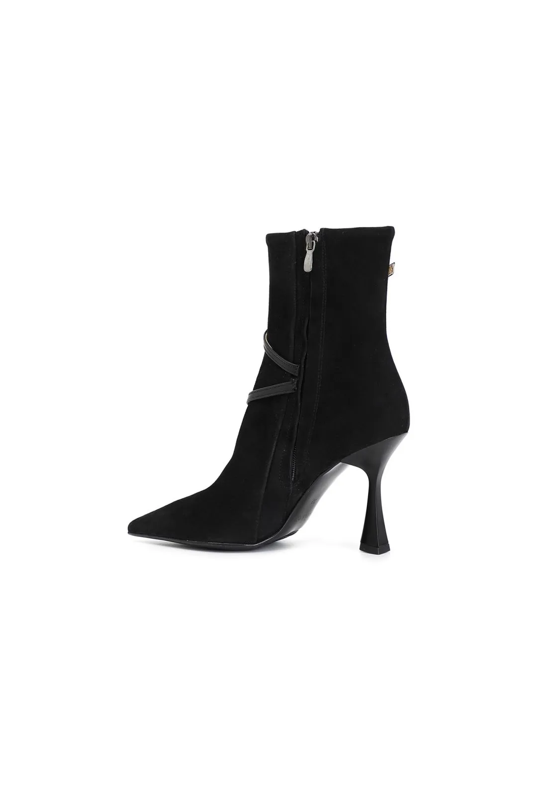 tronchetto donna in pelle scamosciata con doppio laccio nero
